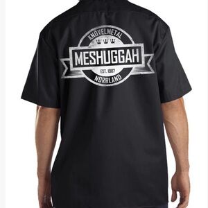 RARE Dickies Shirt Embroidered Metal Band Logo MESHUGGAH-Silver Crest Logo Sz M